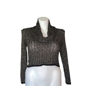 Bebe Cowl / Mock Neck Long-Sleeve Crop Sweater Top, Size M